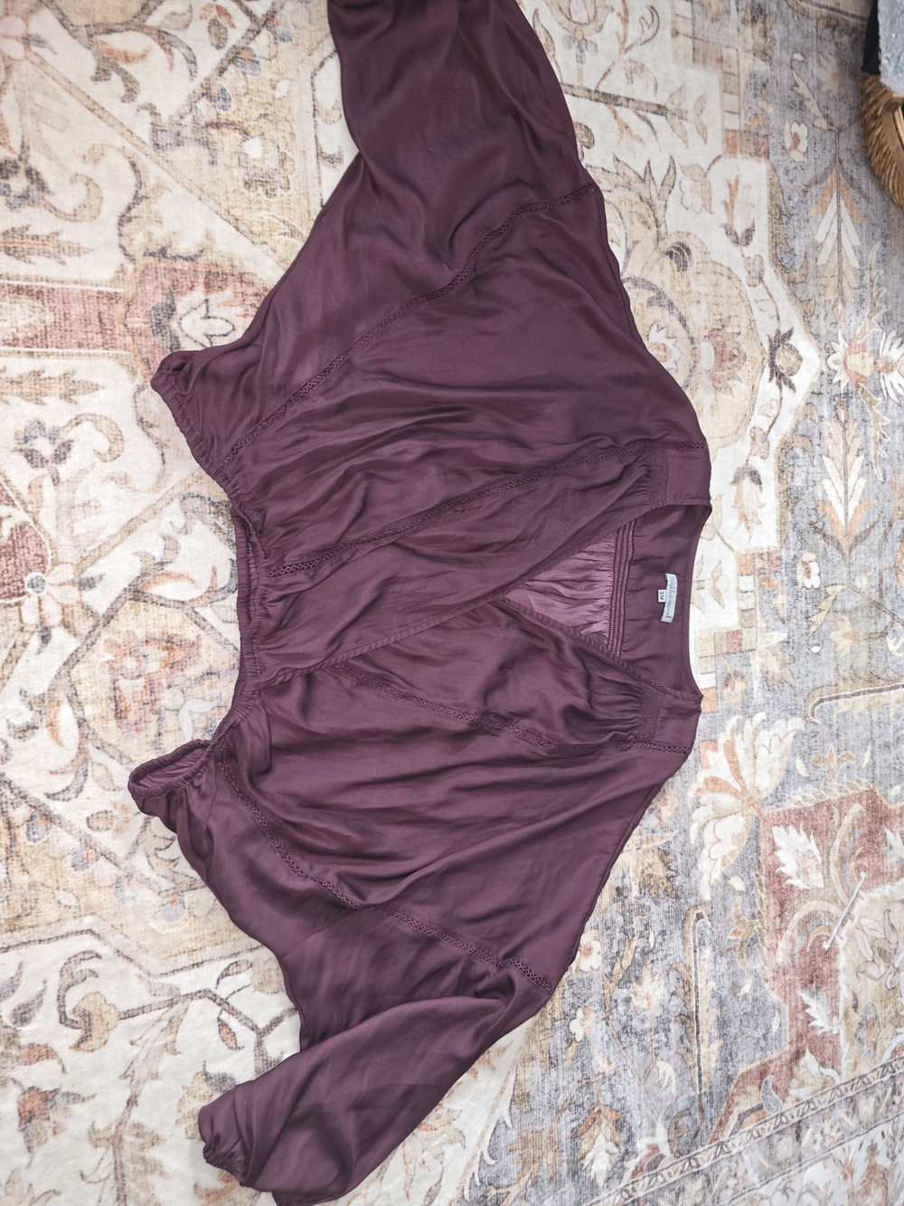 Deep Plum V-Neck Crop Top With Batwing Sleeves